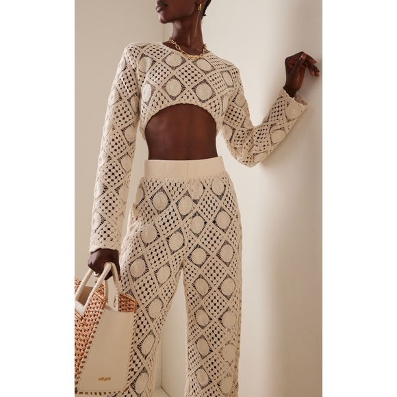 NWT ANDREA IYAMAH Hira Crochet Top in Chalk Crop Cover Up S Small - Picture 2 of 12